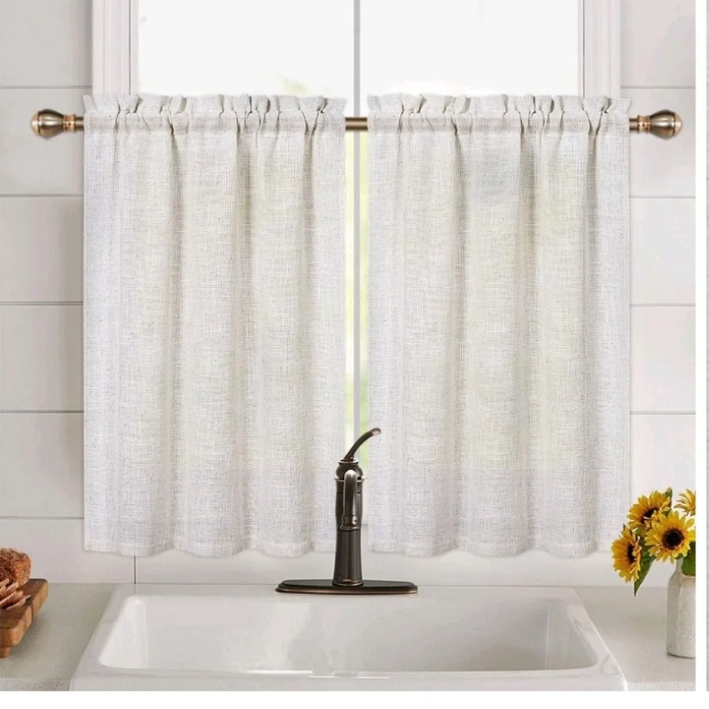 New with tags! Pair of sandy beige linen window curtain tiers 24 x 52
